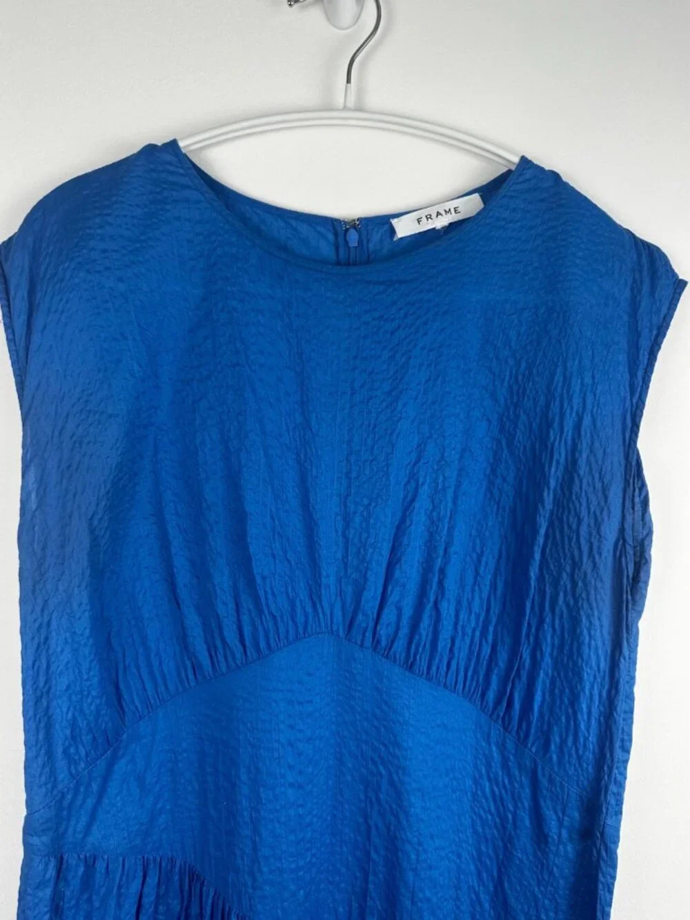 FRAME Women’s Blue 100% Cotton Tiered Maxi Dress Cap Sleeve LWWD0583